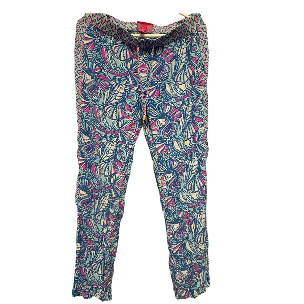 Lilly Pulitzer Girls Printed Leggings in Blue, Pink & Cream - Picture 2 of 4